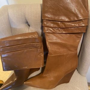 Brown wide leg slouch boots